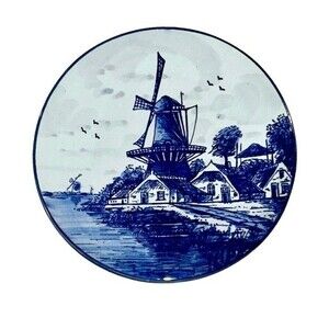 Delft Blue Holland Vintage Porcelain Hand-painted 6 Inch Windmill Seaside Plate